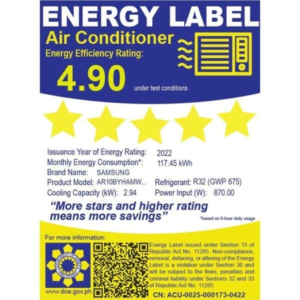 Samsung 1HP Wind Free Inverter Split Type Aircon AR10BYHAMWKNTC - Image 4